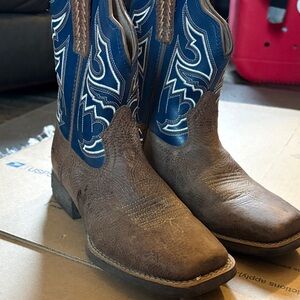 Ariat Kids Brown Leather & Navy Blue Embroidered Western Boots